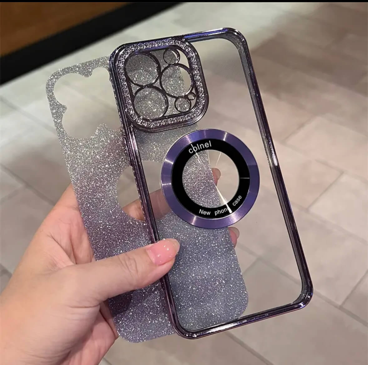 iPhone 11-16Transparent, glittering diamonds, electroplated logoview MagSafe Phone Case