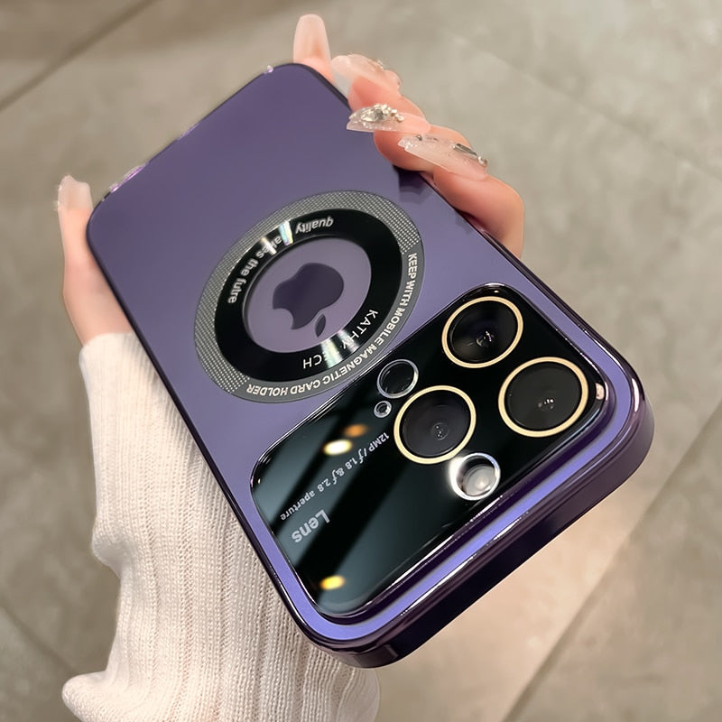 Magneta tute-inkluziva telefonujo por okulvitroj por iPhone 15-11, kun mata tegaĵo kaj glazuro. Luksa kaj simpla