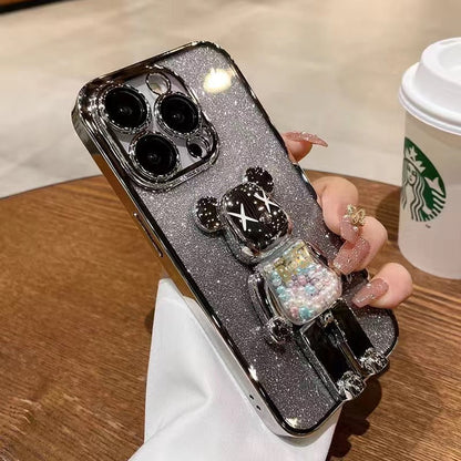 Cartoon Candy/Fruit Bear Bracket/Apple Phone Case With Lens Film/Gradient