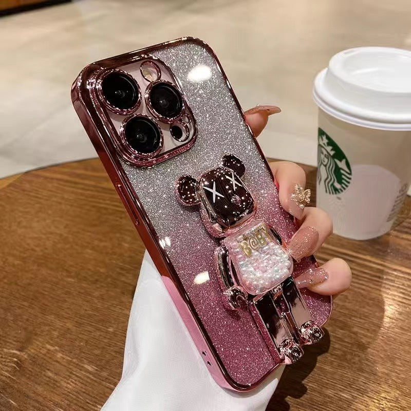 Cartoon Candy/Fruit Bear Bracket/Apple Phone Case With Lens Film/Gradient