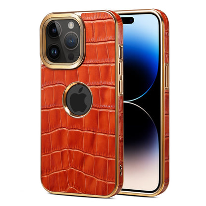 [First layer cowhide] Apple 15-12 genuine leather crocodile pattern mobile phone case, high-end anti-fall