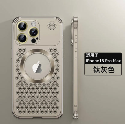 جراب هاتف Apple16-12 المصنوع من سبائك الألومنيوم المعدني يدعم التبريد المغناطيسي اللاسلكي 