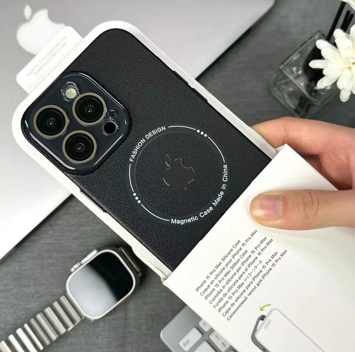 Apple 15/12 goggles light and thin litchi pattern magnetic shell