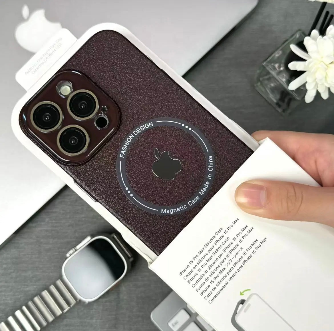 Apple 15/12 goggles light and thin litchi pattern magnetic shell