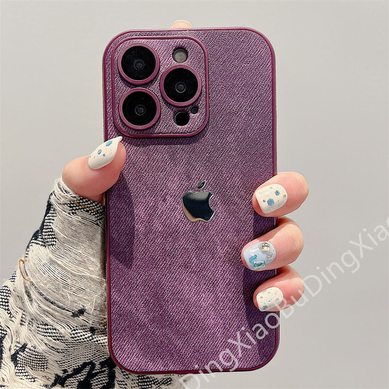 Leather Apple 15-12 mobile phone case all-inclusive anti-drop with lens film. Silicone soft edge
