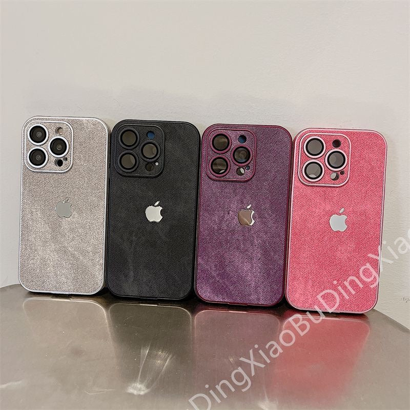 Leather Apple 15-12 mobile phone case all-inclusive anti-drop with lens film. Silicone soft edge