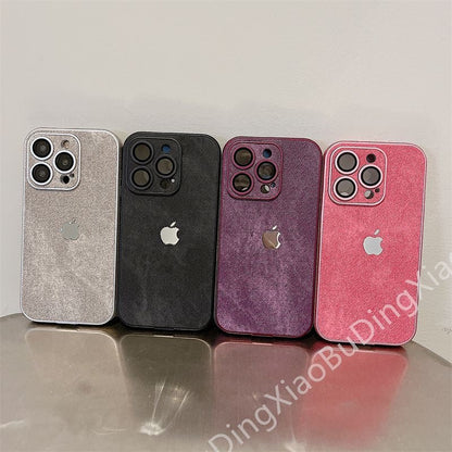 Leather Apple 15-12 mobile phone case all-inclusive anti-drop with lens film. Silicone soft edge