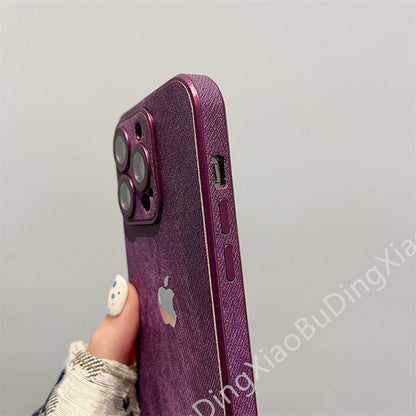 Leather Apple 15-12 mobile phone case all-inclusive anti-drop with lens film. Silicone soft edge