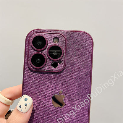 Leather Apple 15-12 mobile phone case all-inclusive anti-drop with lens film. Silicone soft edge