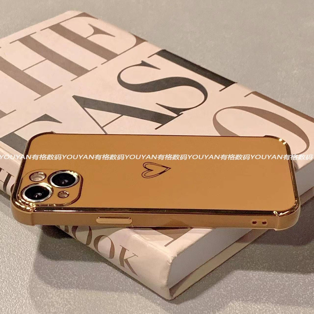 جراب هاتف محمول iPhone 16-11 بسيط بلون التيتانيوم الصحراوي على شكل قلب حب مضاد للسقوط
