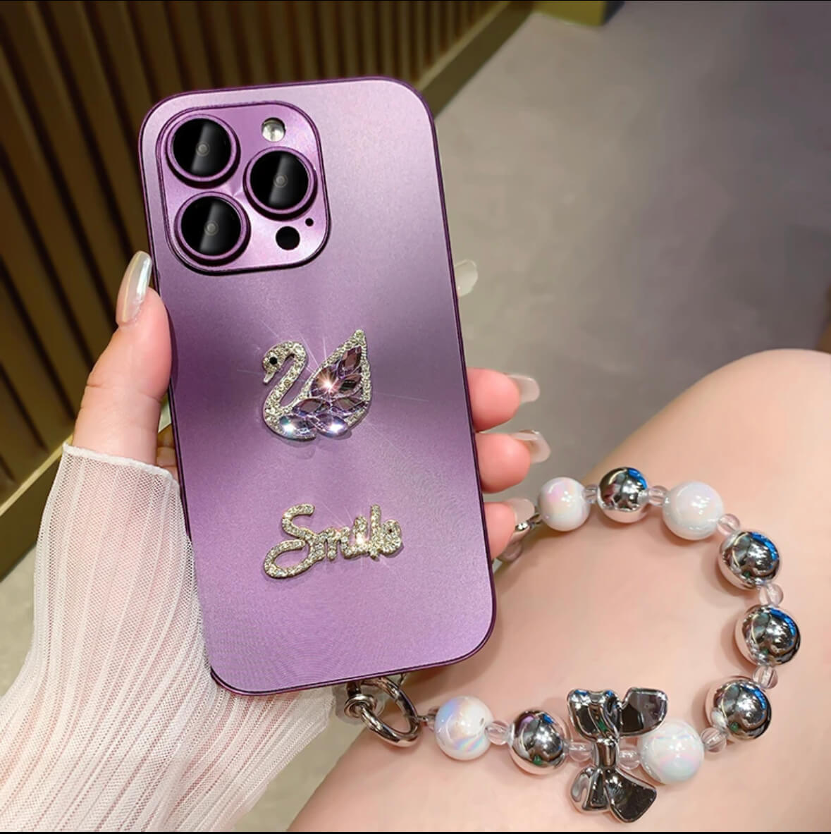 New model of rhinestone swan iPhone 14-11 mobile phone case Full anti-fall cover, bracelet