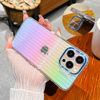 جراب هاتف iPhone بحامل غير مرئي من Aurora Laser Graident مع واقي عدسة 