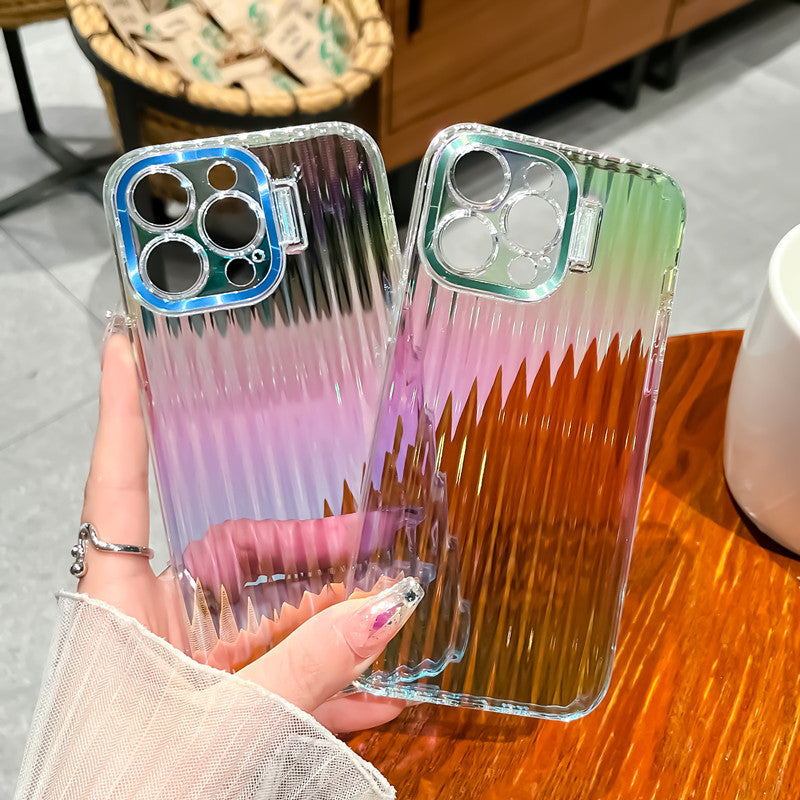 جراب هاتف iPhone بحامل غير مرئي من Aurora Laser Graident مع واقي عدسة 