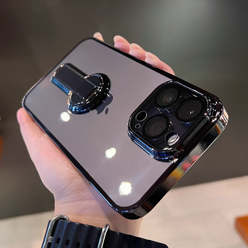 جراب شفاف لهاتف iPhone بمسند دوار 360 درجة 
