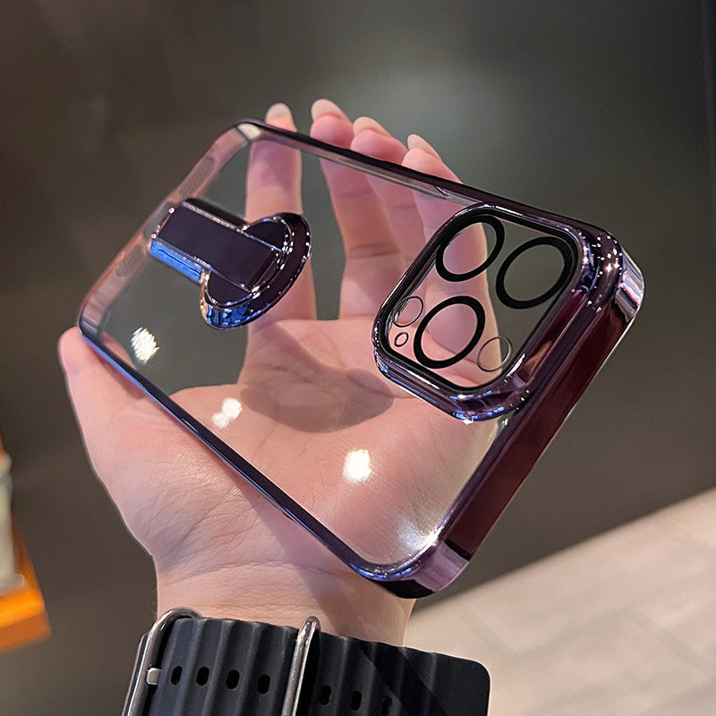 جراب شفاف لهاتف iPhone بمسند دوار 360 درجة 