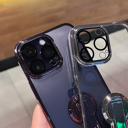 جراب شفاف لهاتف iPhone بمسند دوار 360 درجة 