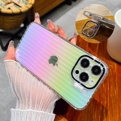 جراب هاتف iPhone بحامل غير مرئي من Aurora Laser Graident مع واقي عدسة 