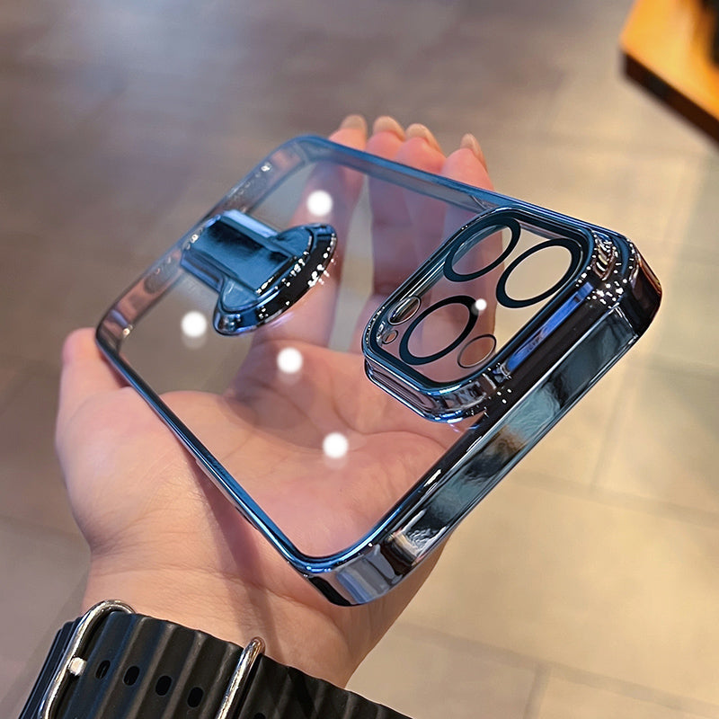 جراب شفاف لهاتف iPhone بمسند دوار 360 درجة 