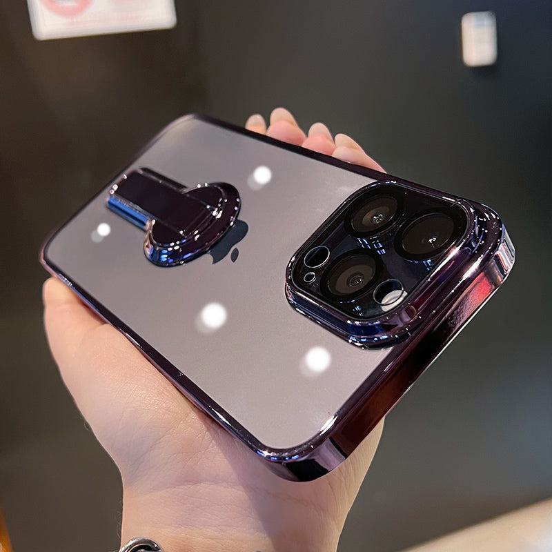 جراب شفاف لهاتف iPhone بمسند دوار 360 درجة 
