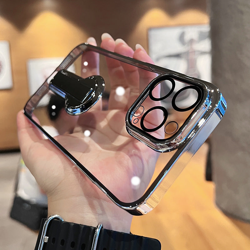 جراب شفاف لهاتف iPhone بمسند دوار 360 درجة 