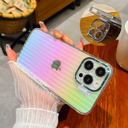 جراب هاتف iPhone بحامل غير مرئي من Aurora Laser Graident مع واقي عدسة 