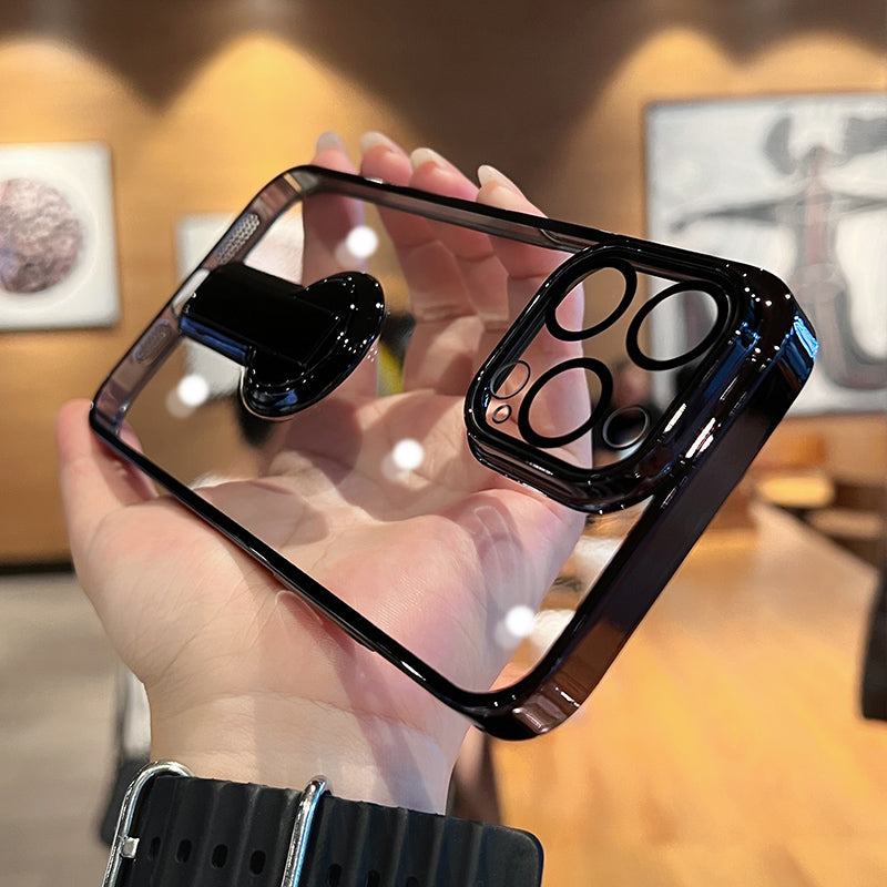 جراب شفاف لهاتف iPhone بمسند دوار 360 درجة 