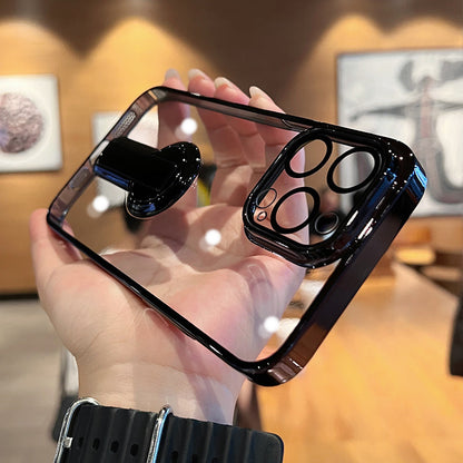 جراب شفاف لهاتف iPhone بمسند دوار 360 درجة 