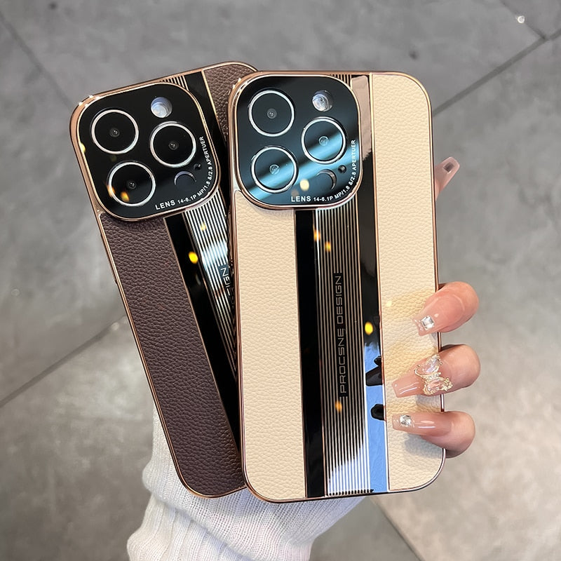 جراب حماية كامل من الأكريليك والجلد لجهاز iPhone