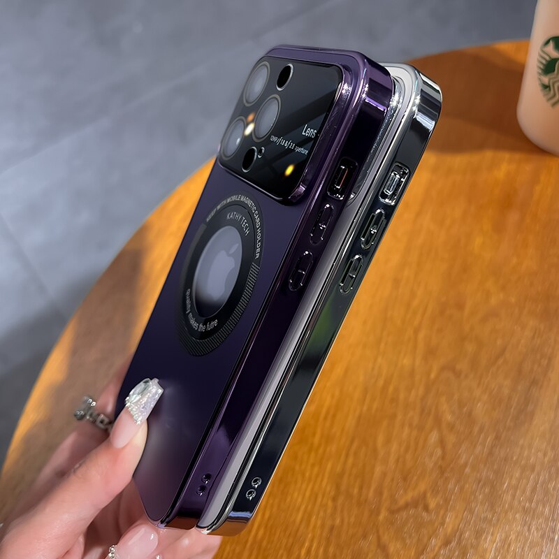 Magneta tute-inkluziva telefonujo por okulvitroj por iPhone 15-11, kun mata tegaĵo kaj glazuro. Luksa kaj simpla 