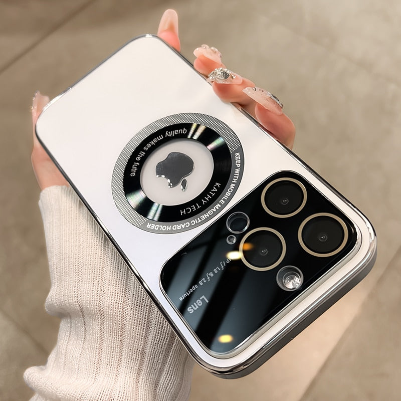 Magneta tute-inkluziva telefonujo por okulvitroj por iPhone 15-11, kun mata tegaĵo kaj glazuro. Luksa kaj simpla 