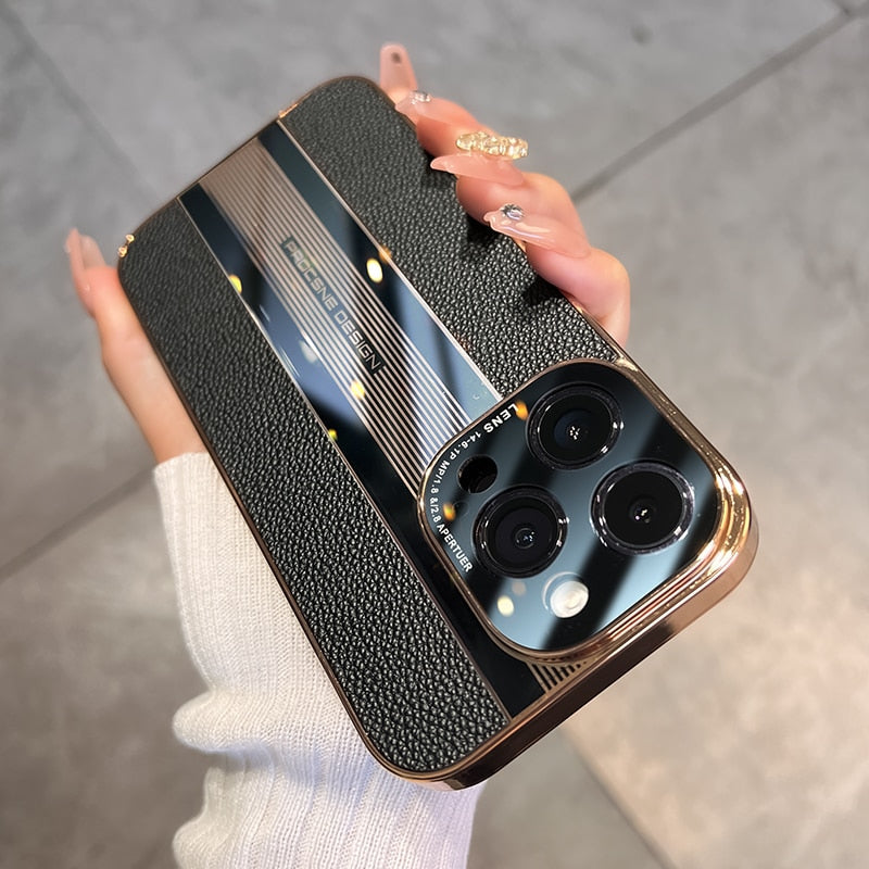 جراب حماية كامل من الأكريليك والجلد لجهاز iPhone