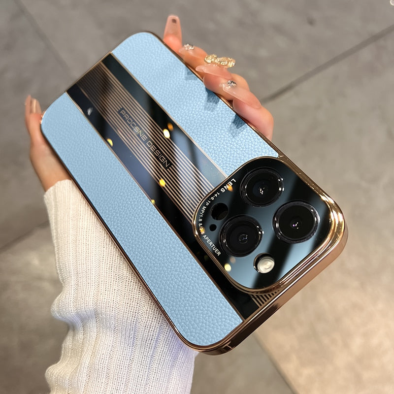 جراب حماية كامل من الأكريليك والجلد لجهاز iPhone