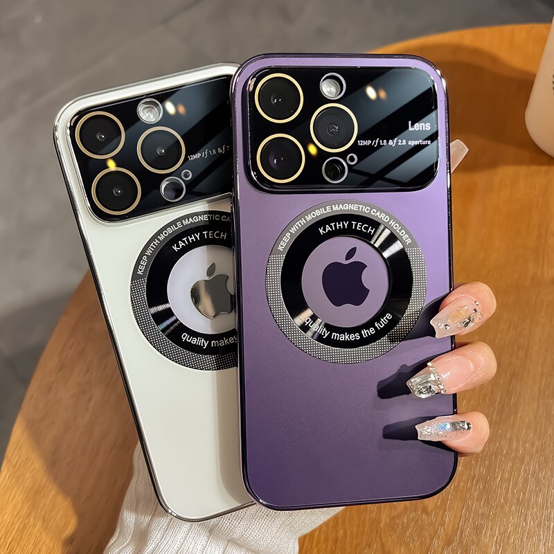 Magneta tute-inkluziva telefonujo por okulvitroj por iPhone 15-11, kun mata tegaĵo kaj glazuro. Luksa kaj simpla 