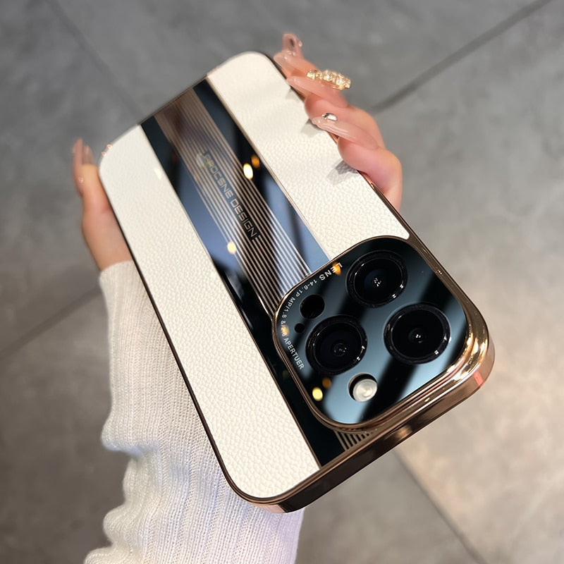جراب حماية كامل من الأكريليك والجلد لجهاز iPhone